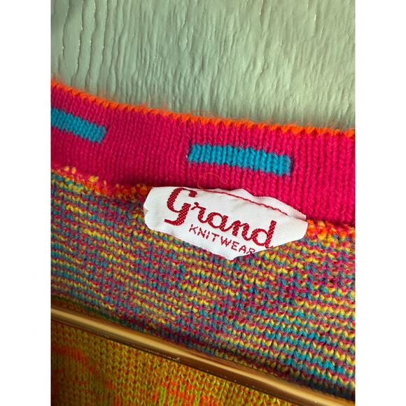 Vintage Grand Knitwear Colorful Geometric Knit Cardigan 80s 90s Sweater - Picture 5 of 7
